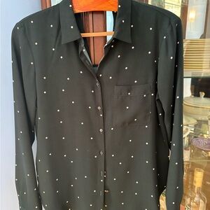 Zara Basic Black Blouse with Cream Polka Dots